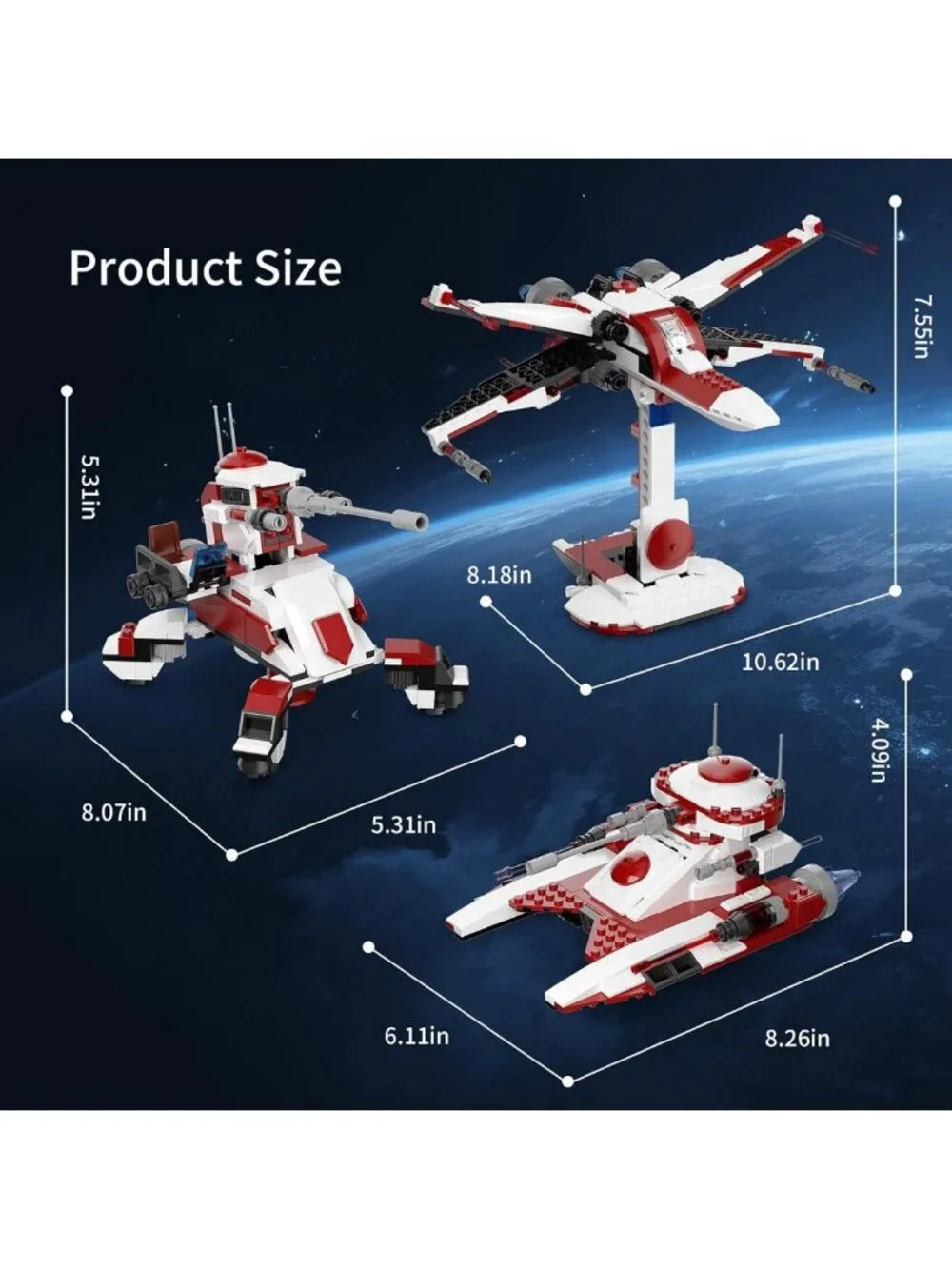 3-in-1 Space Vehicle Building Set - Fighter, Battle Tank & Cannon Toy for Kids